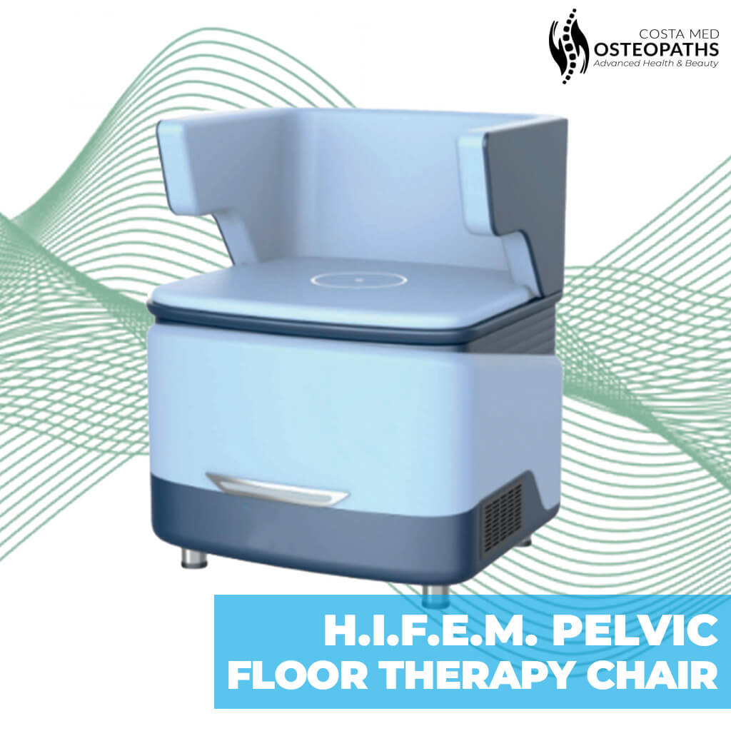 HIFEM pelvic floor therapy chair at Costa Med Osteopaths for non-invasive muscle strengthening