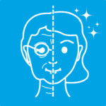 Cartoon face split in half, showing ageing vs youthful skin from Ultra HIFU facelift