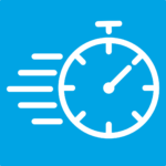 White stopwatch with motion lines symbolising speed and rapid relief
