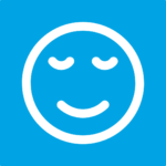 White smiley face on a bright blue background, representing comfort, calm, and well-being.