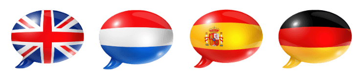 Flags of the UK, Netherlands, Spain and Germany representing languages spoken at Costa Med
