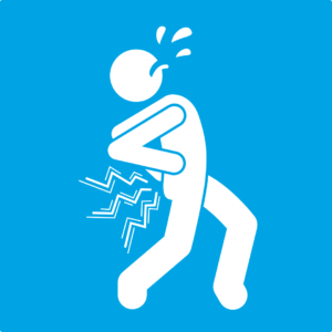 Illustration of a person holding their lower back in pain with stress lines and sweat.