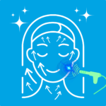 Illustration of a face receiving a radiofrequency facial treatment, with upward arrows