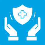 Hands and medical shield icon, symbolising safety and care with radiofrequency therapy
