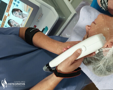 Sonja van Kommer performing a non-surgical HIFU facelifting facial at Costa Med Osteopaths.
