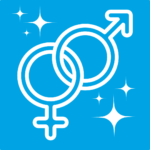 White overlapping male and female gender symbols representing enhanced intimate wellness