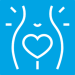 White icon of a torso with a heart symbol in the pelvic area representing a healthy pelvic floor