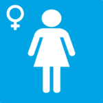 Blue icon showing a female figure symbol, representing women’s pelvic health