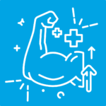 Icon of a flexed arm representing improved strength and rehabilitation