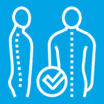 Icon showing poor and corrected spinal alignment, symbolising better posture and spinal health