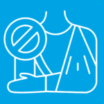 Injury prevention icon with arm in sling and prohibition symbol