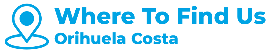 Map pin icon with text Where to Find Us Orihuela Costa, Costa Med Osteopaths contact page
