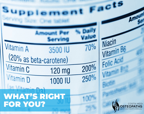 Close-up of a supplement label showing vitamin content