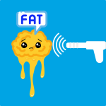 Cartoon fat cell melting under radiofrequency treatment for non-surgical belly fat reduction