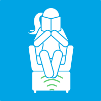 Illustration of a woman sitting on a pelvic floor therapy chair, reading a book.